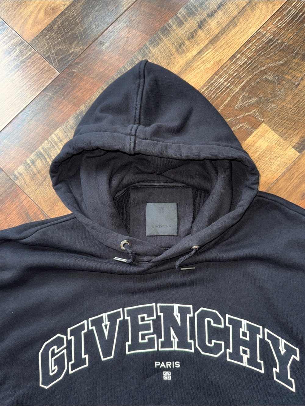 Givenchy Paris Varsity Logo Pullover Hoodie Black Size Medium Made in Portugal - Picture 2 of 9